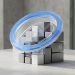 A minimalistic 3D rendering of metallic and glass bar charts enclosed by a glowing blue ring and featuring the OpenAI logo, symbolising budget management and spending controls for ChatGPT Enterprise.