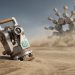 A precision mechanical theodolite with the green TapTools logo and an engraving 'Calibrated for Cardano' is set against a clean desert landscape, with a colossal, golden Cardano logo monument in the distant background under a clear sky.