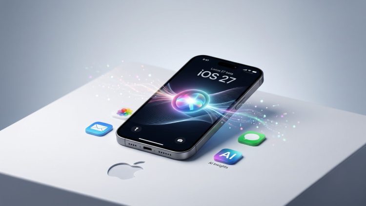 An iPhone displaying a glowing Siri AI visual effect on screen to represent the iOS 27 public beta release.