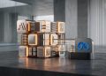 Minimal 3D editorial graphic showing a glowing Meta logo module connected to an Anthropic AI compute server block.