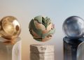 Three futuristic, 3D abstract spheres representing OpenAI's GPT-5.6 models—Sol, Terra, and Luna—hovering over minimalist pedestals with subtle OpenAI logos against a clean, gradient background.