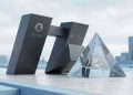 Minimalist editorial 3D rendering featuring monolithic structures representing Stripe and Advent positioned alongside a glass pyramid for PayPal, symbolising a major fintech acquisition.