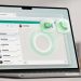 Sleek laptop displaying WhatsApp Web interface with floating 3D voice and video calling icons, illustrating browser-based calling.